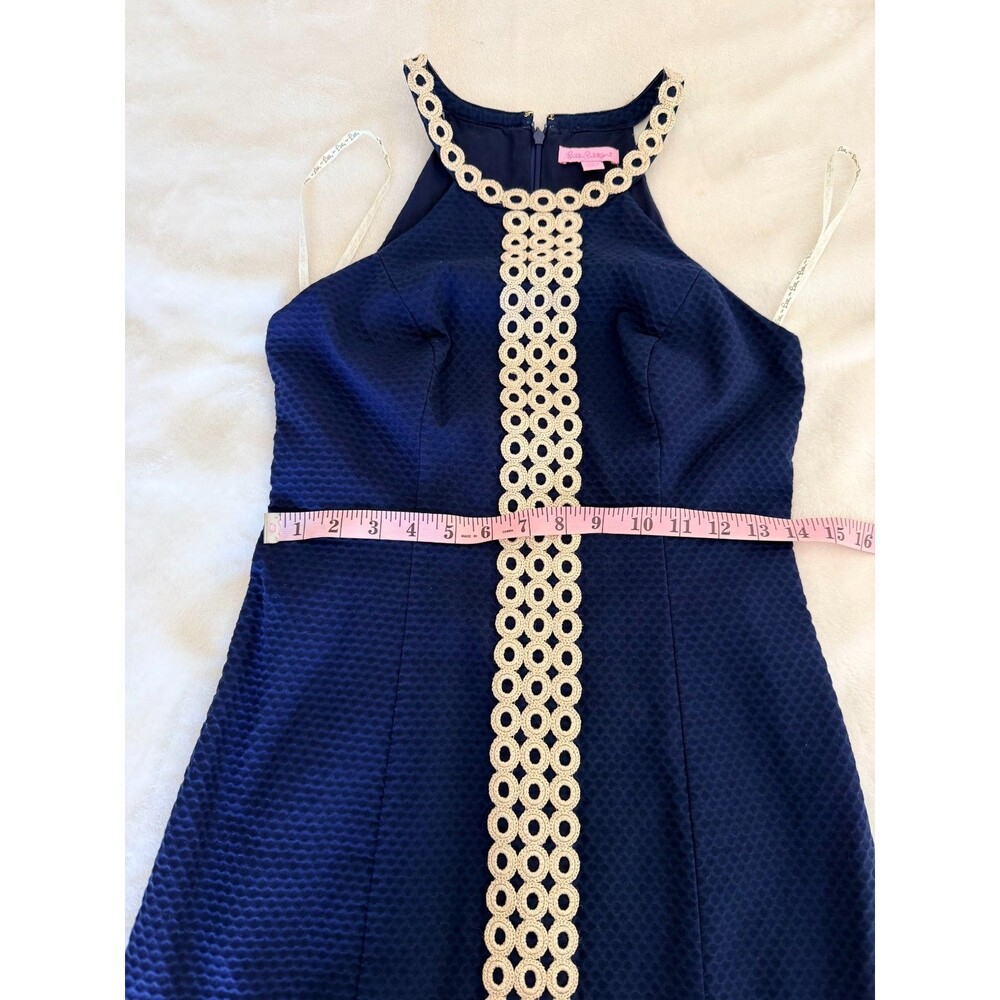 Lilly Pulitzer Sasha Shift Dress True Navy Blue Eyelet Lace Size 00 - Picture 4 of 6